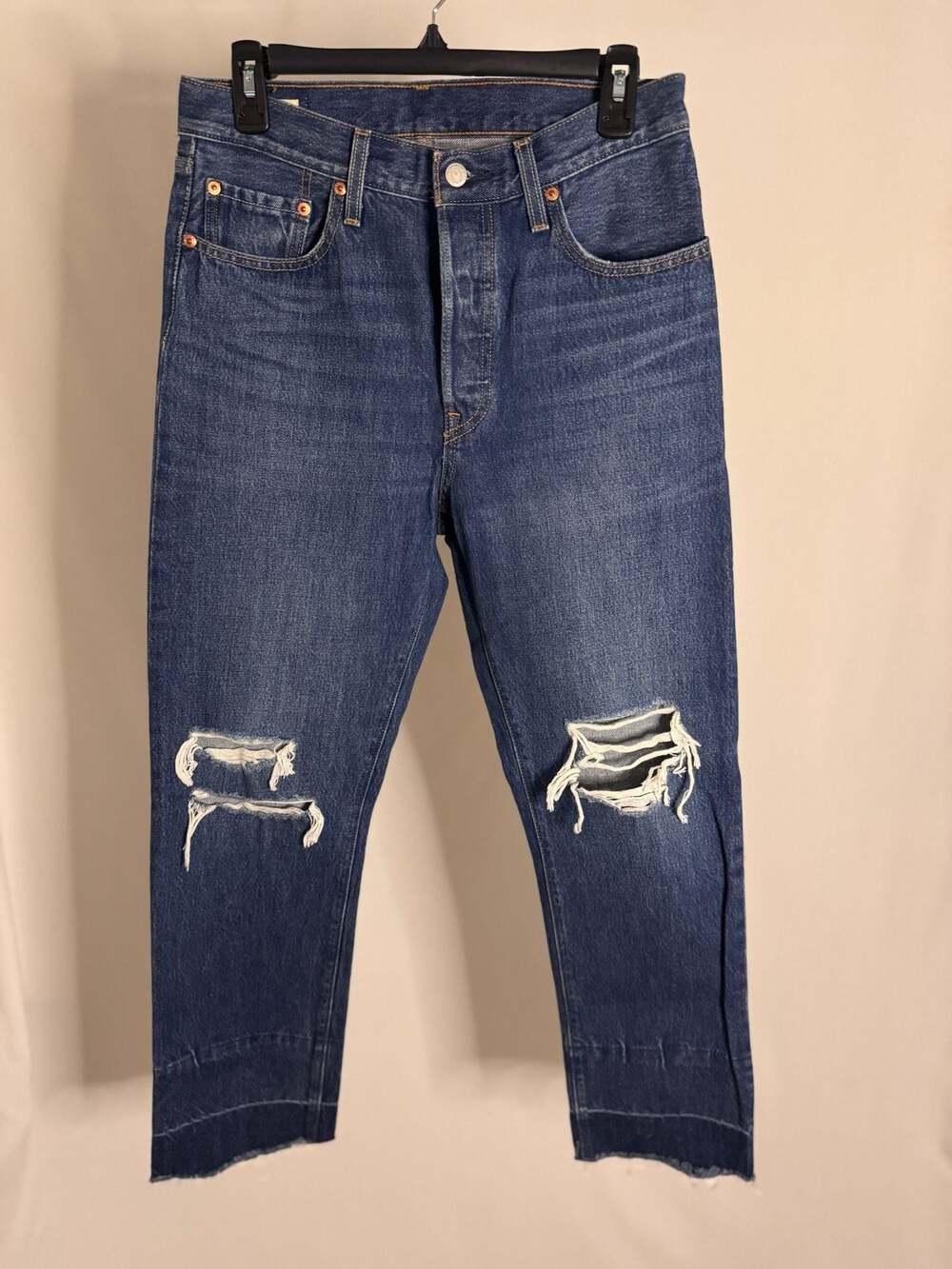Levi's 501 Original Cropped Distressed Raw Hem Jeans Size 28x28